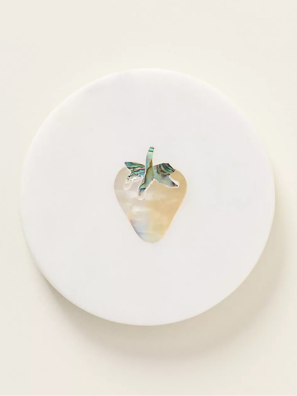 Anthropologie White Briar Marble Coaster with Mother of Pearl Strawberry